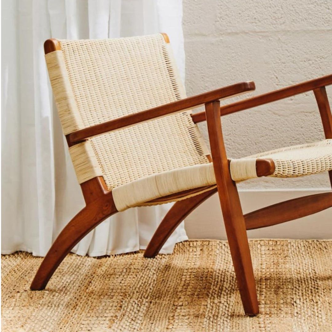 Savana Natural Rattan Woven Lounge Chair – Wooden Frame