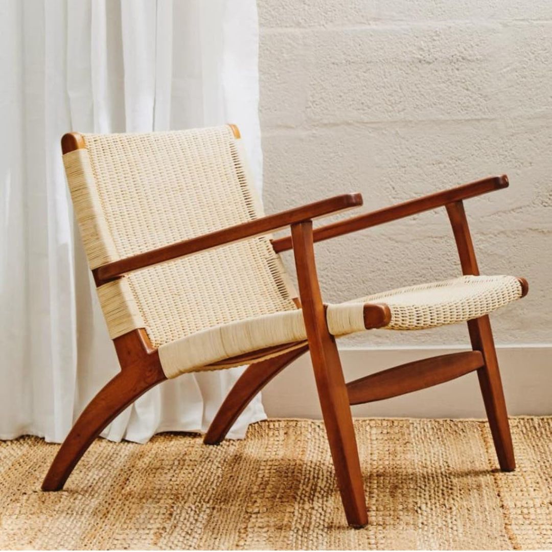 Savana Natural Rattan Woven Lounge Chair – Wooden Frame