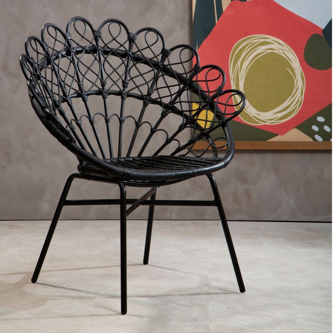 Savana Peacock Black Rattan Chair – Metal Frame