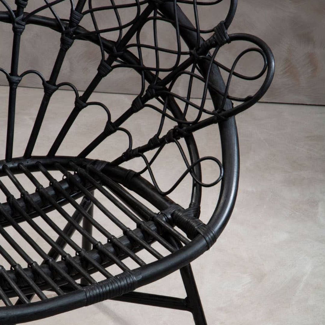 Savana Peacock Black Rattan Chair – Metal Frame