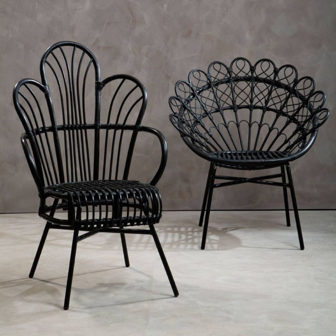 Savana Peacock Black Rattan Chair – Metal Frame