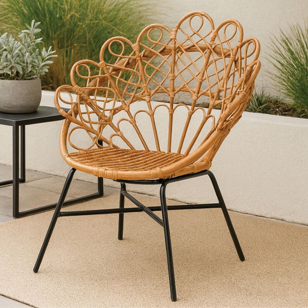 Savana Peacock Natural Rattan Chair – Metal Frame