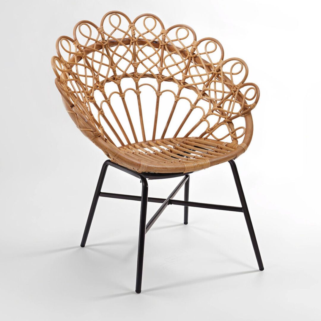Savana Peacock Natural Rattan Chair – Metal Frame