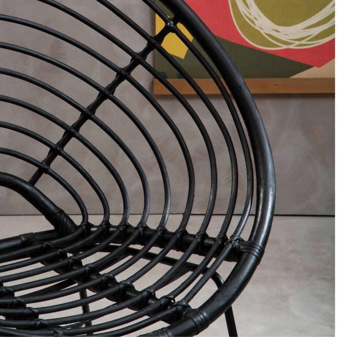 Savana Round Black Rattan Chair – Metal Frame