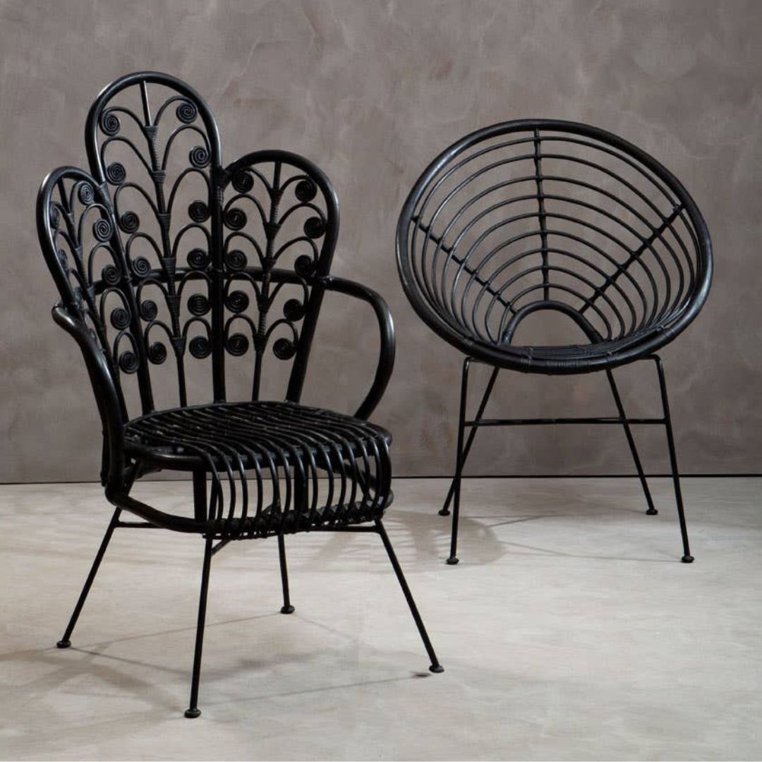 Savana Scalloped Black Rattan Chair – Metal Frame