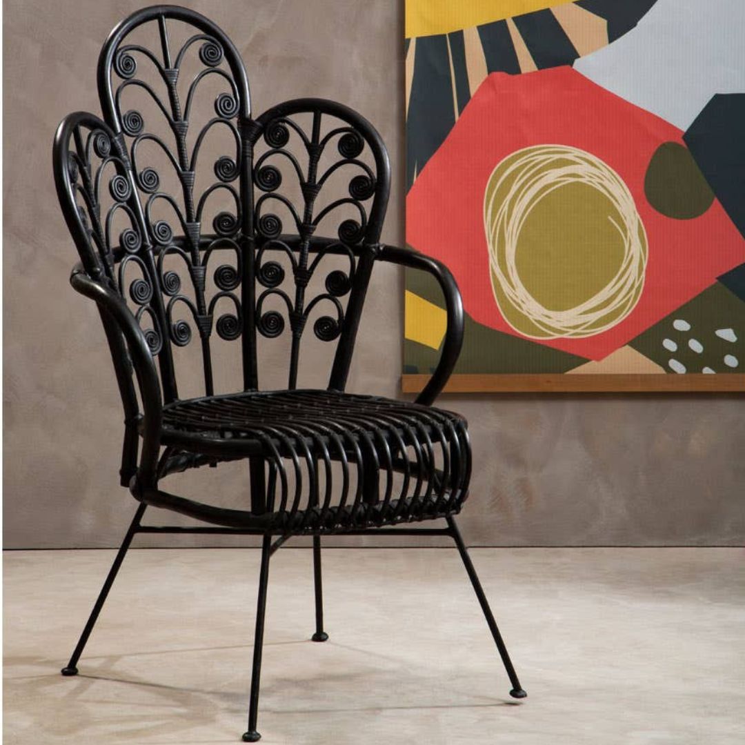 Savana Scalloped Black Rattan Chair – Metal Frame