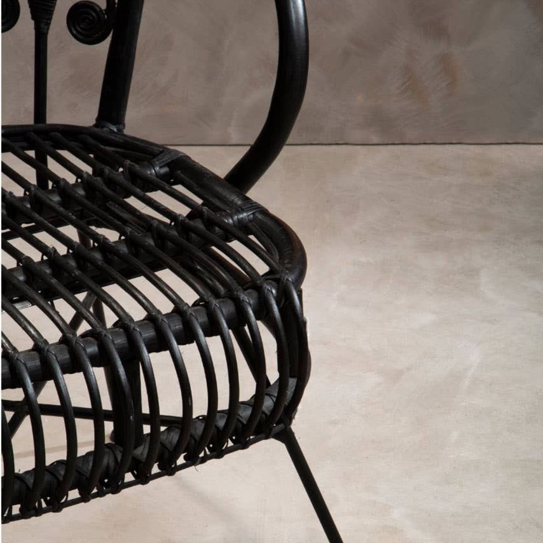 Savana Scalloped Black Rattan Chair – Metal Frame