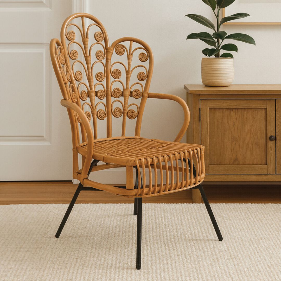 Savana Scalloped Natural Rattan Chair – Metal Frame