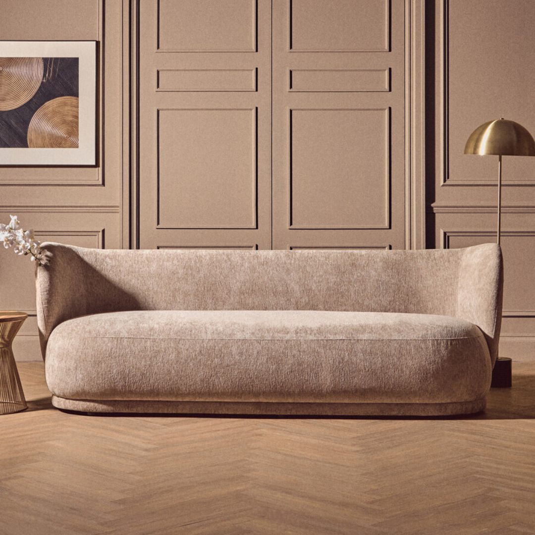 Seraphine Deep Stone Chenille Curved 3-Seater Sofa - INSIDE HOUSE