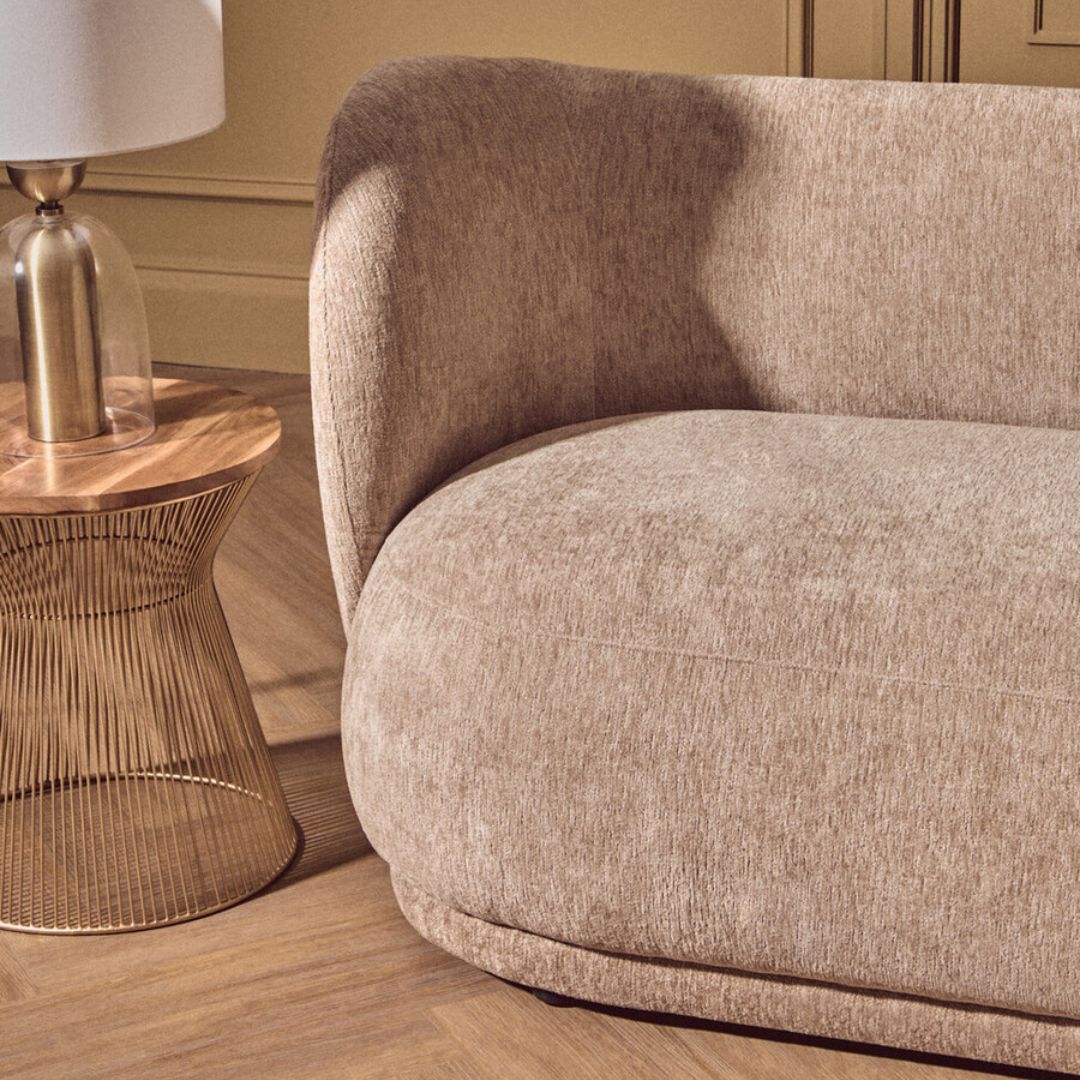 Seraphine Deep Stone Chenille Curved 3-Seater Sofa - INSIDE HOUSE