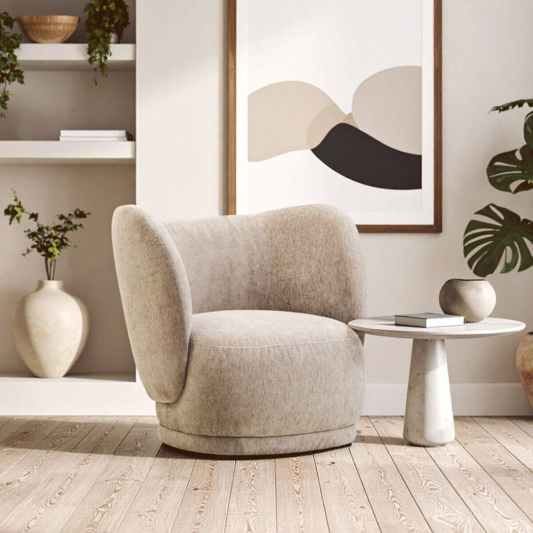 Seraphine Deep Stone Chenille Curved Chair - INSIDE HOUSE