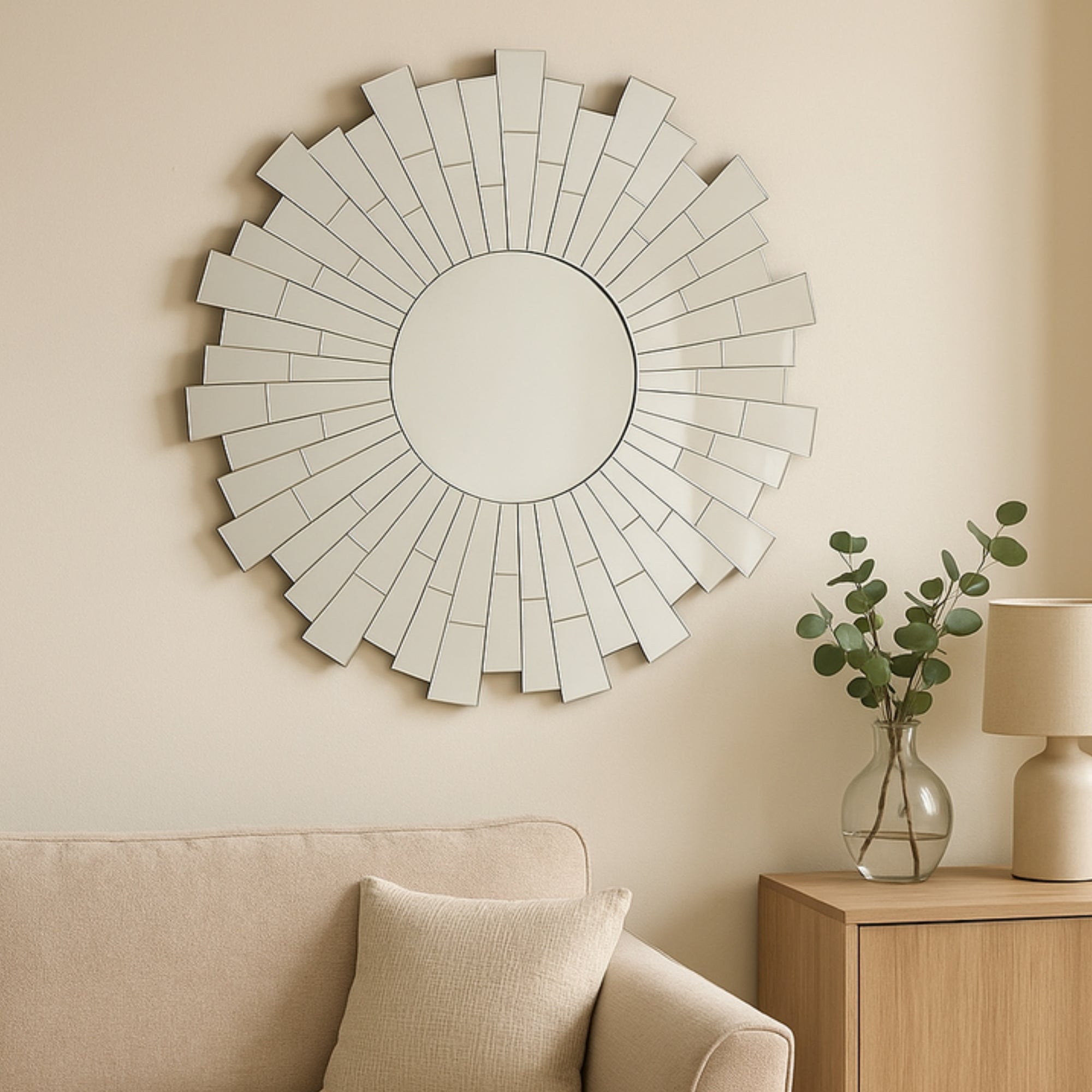 Shine Sunburst Design Round Wall Mirror - INSIDE HOUSE