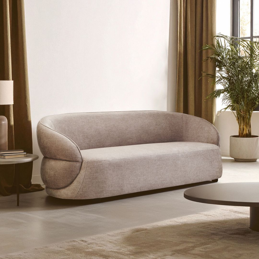 Sienna Taupe Chenille Curved 3-Seater Sofa - INSIDE HOUSE