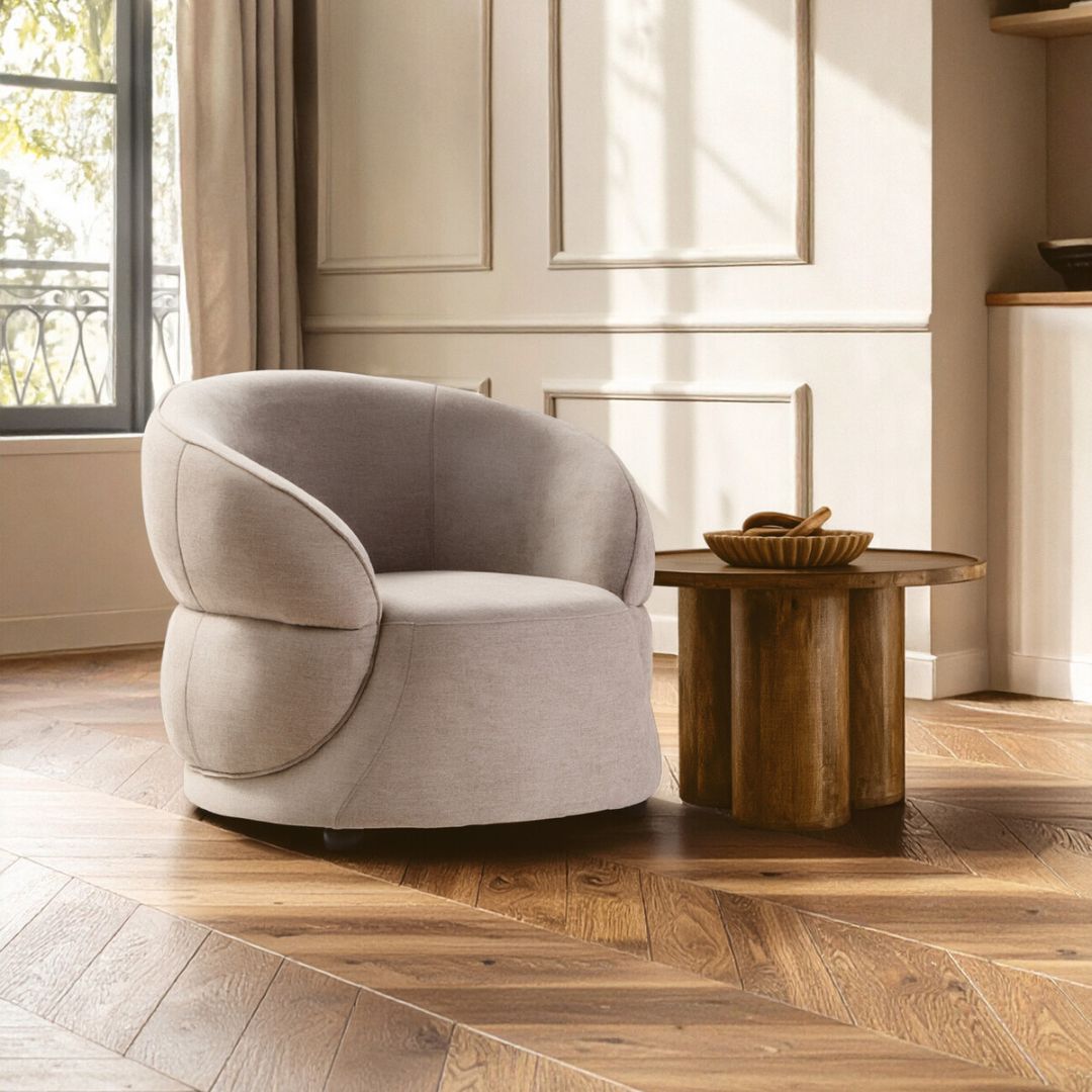 Sienna Taupe Chenille Curved Chair - INSIDE HOUSE