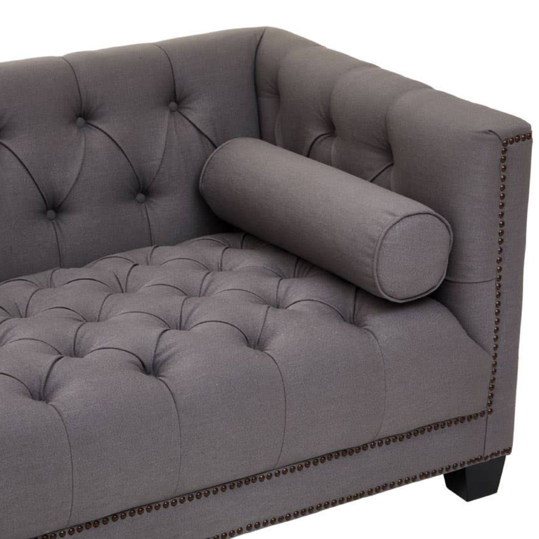 Sorella Grey Fabric Chesterfield 3-Seat Sofa - INSIDE HOUSE