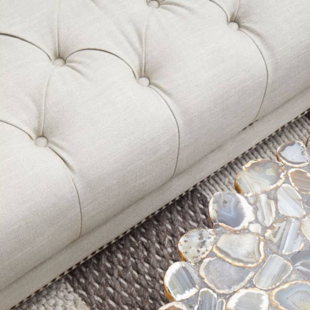 Sorella Stone Fabric Chesterfield 2-Seat Sofa - INSIDE HOUSE