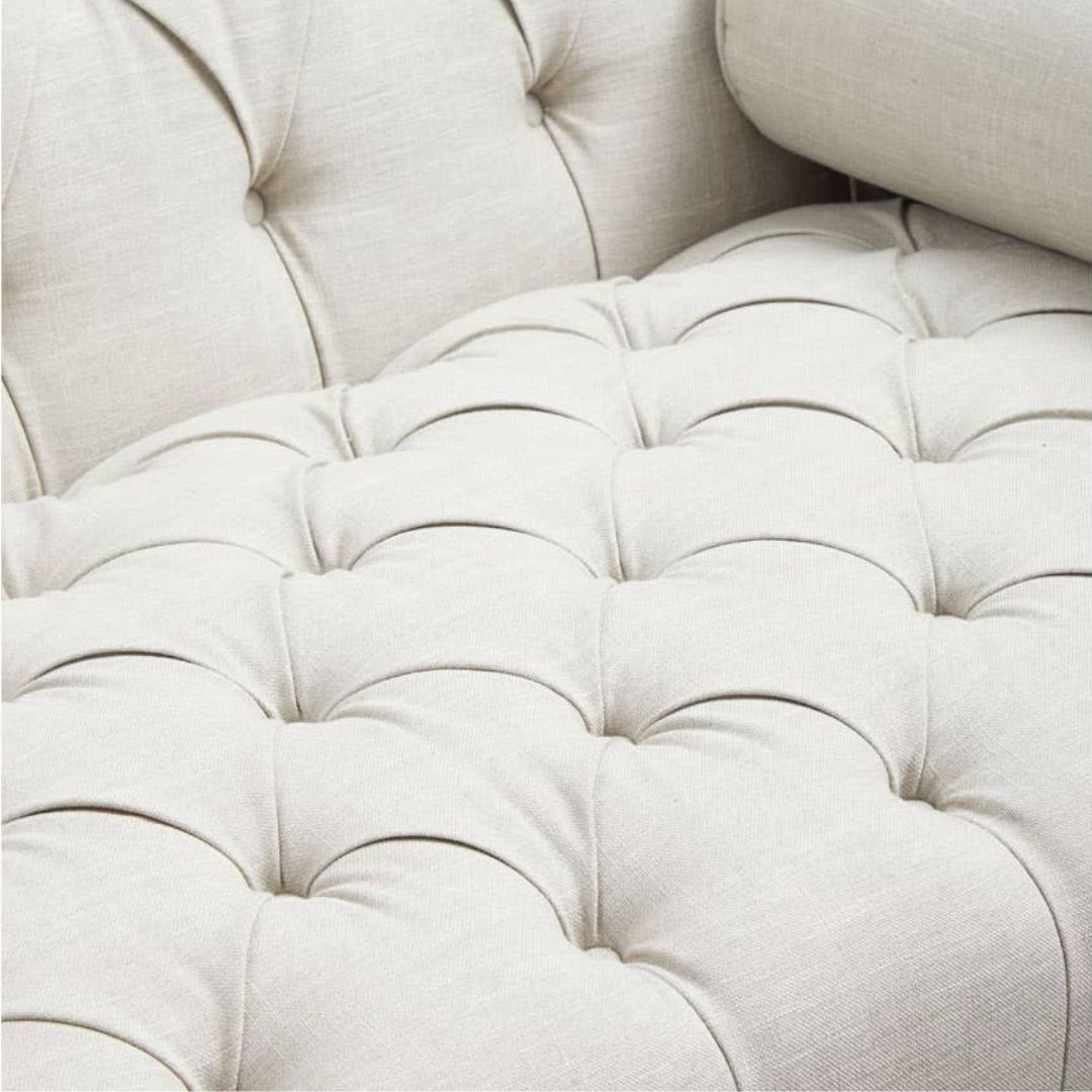 Sorella Stone Fabric Chesterfield 2-Seat Sofa - INSIDE HOUSE