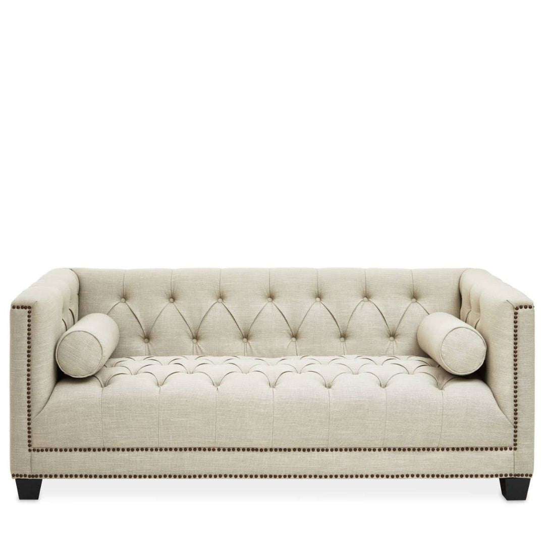 Sorella Stone Fabric Chesterfield 2-Seat Sofa - INSIDE HOUSE