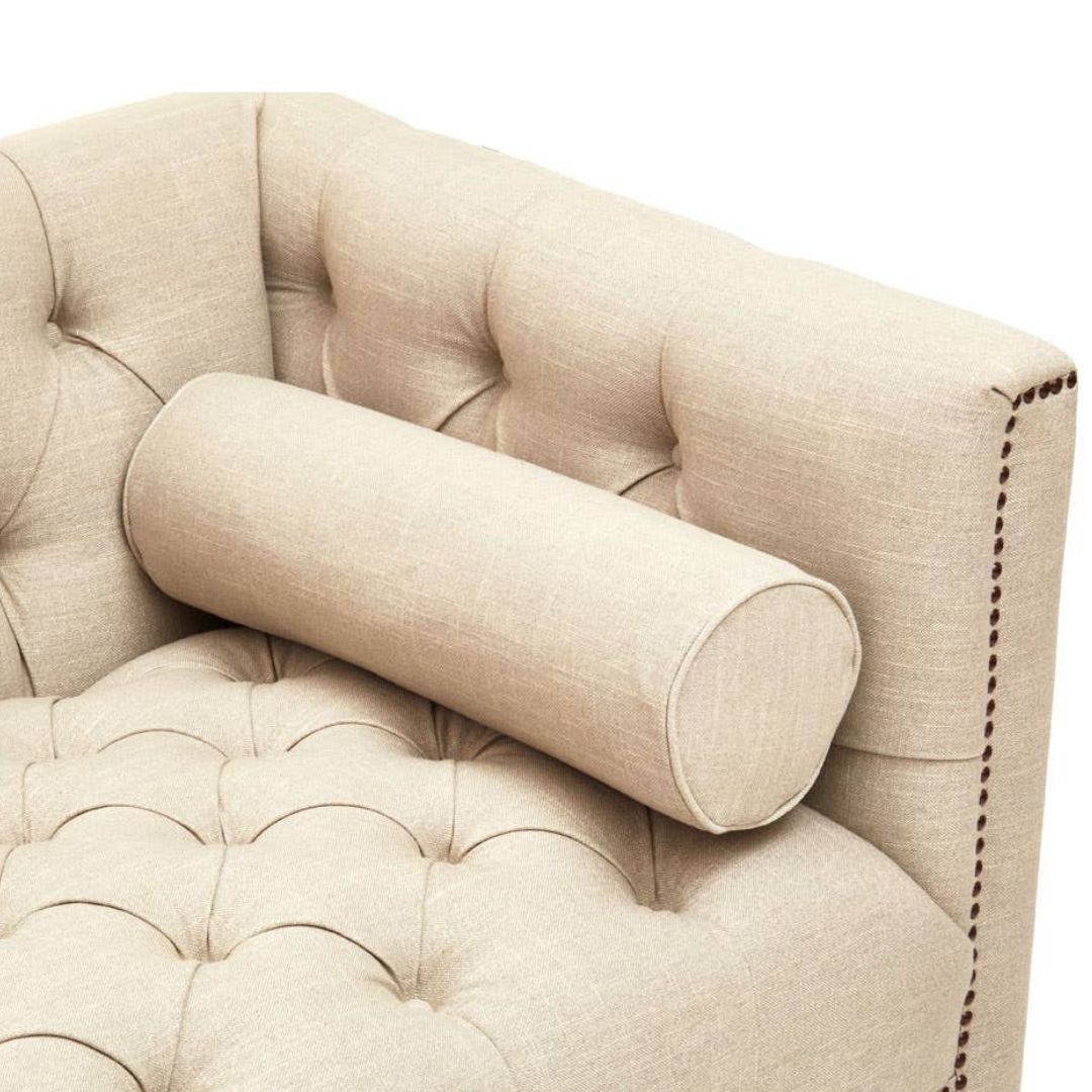 Sorella Stone Fabric Chesterfield 3-Seater Sofa - INSIDE HOUSE