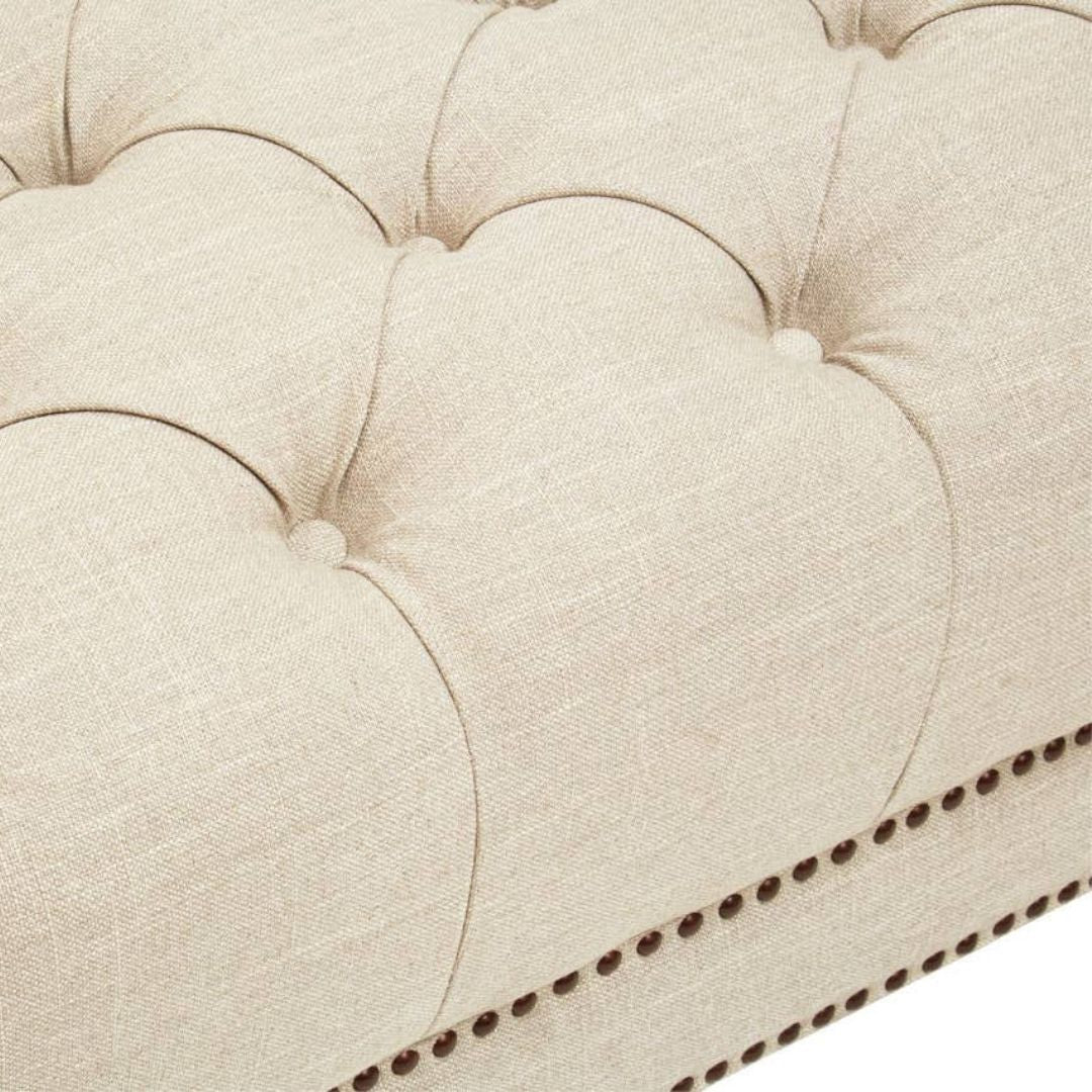 Sorella Stone Fabric Chesterfield 3-Seater Sofa - INSIDE HOUSE