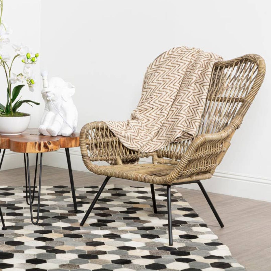 Tamar Kubu Rattan Lounge Chair – Natural &amp; Black Metal