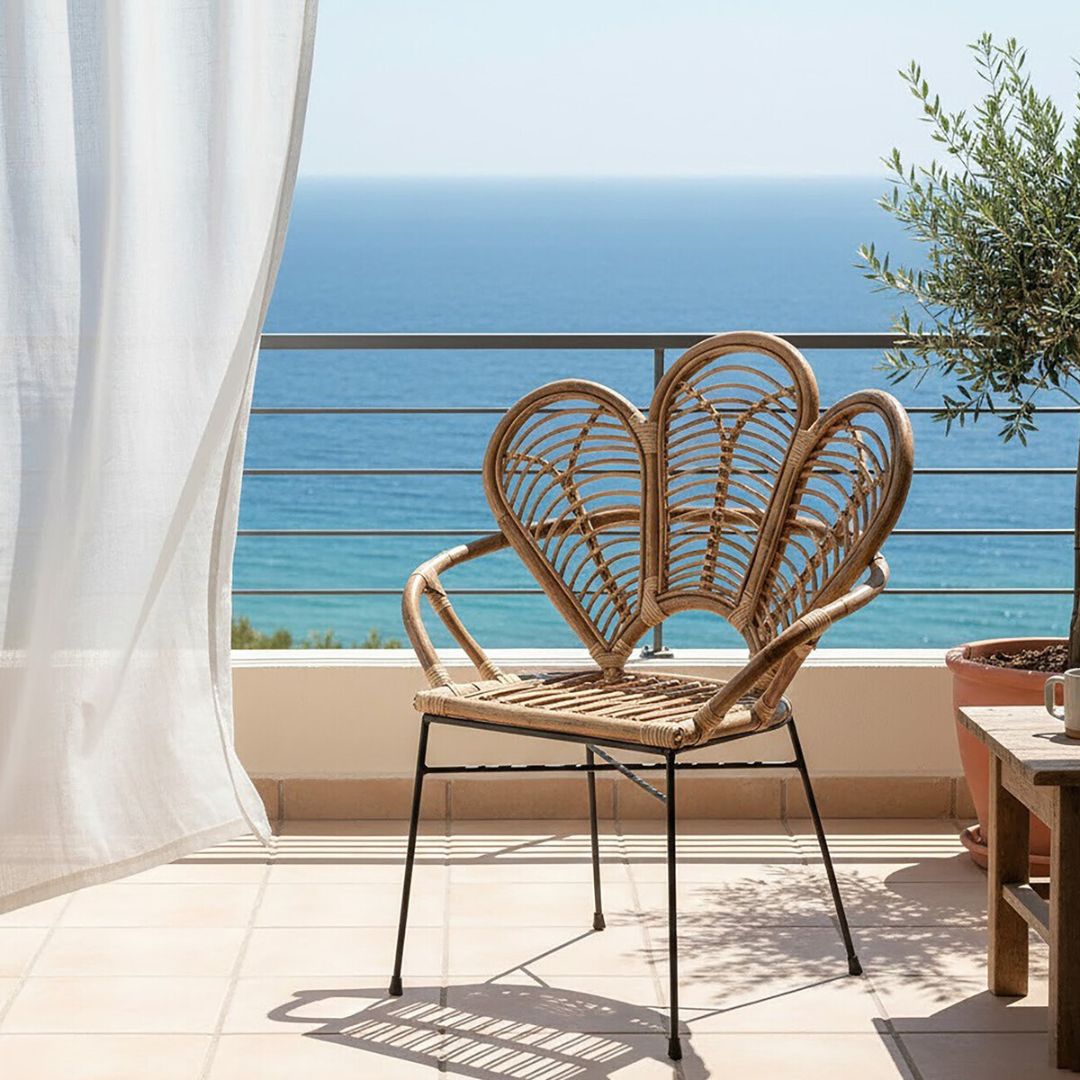 Tamar Petal Rattan Armchair – Natural &amp; Black Metal