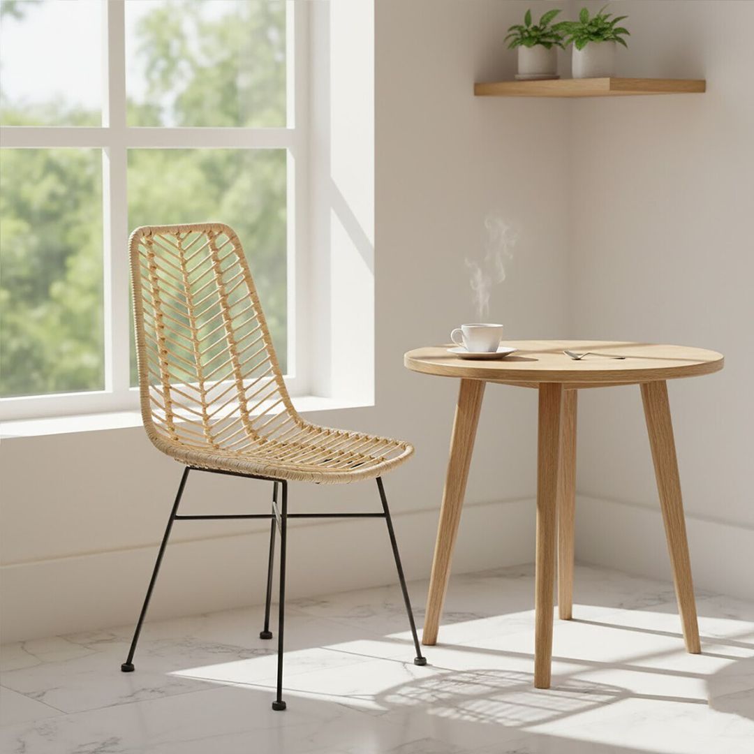 Tamar Woven Rattan Chair – Natural &amp; Black Metal