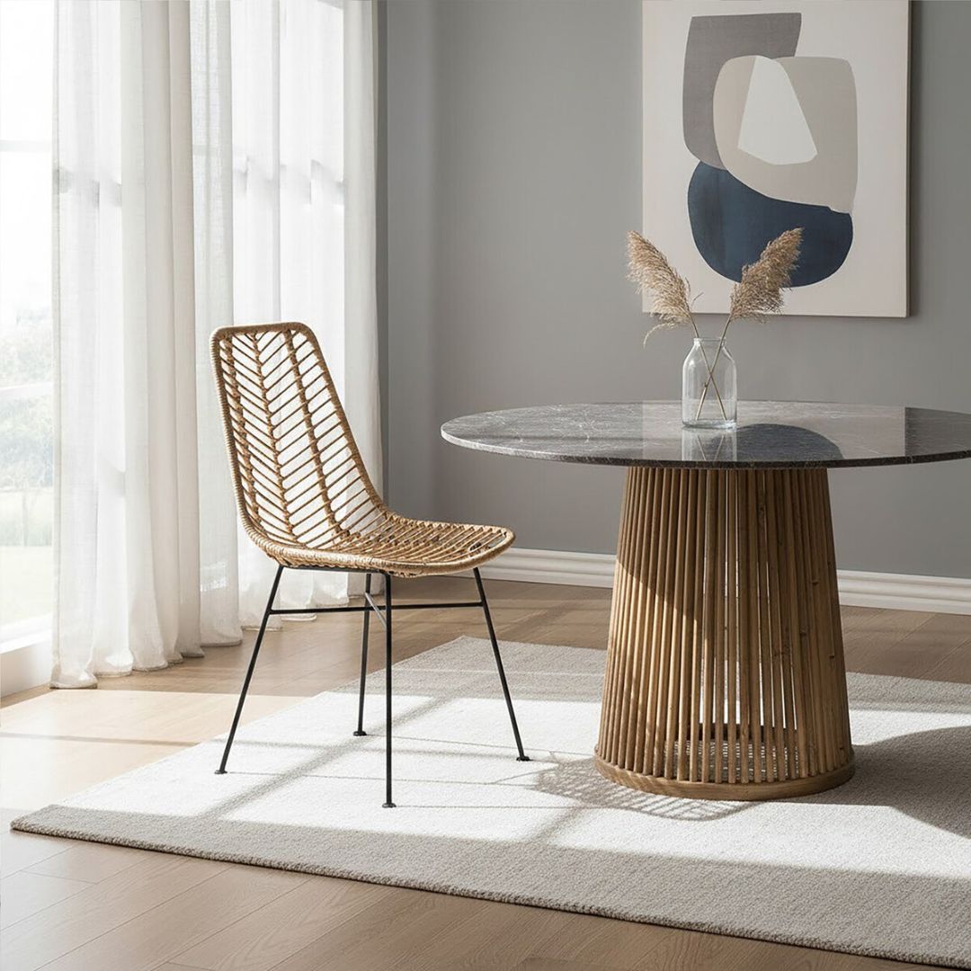 Tamar Woven Rattan Chair – Natural &amp; Black Metal