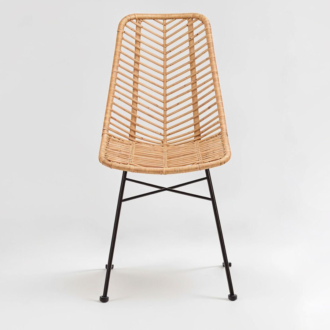 Tamar Woven Rattan Chair – Natural &amp; Black Metal