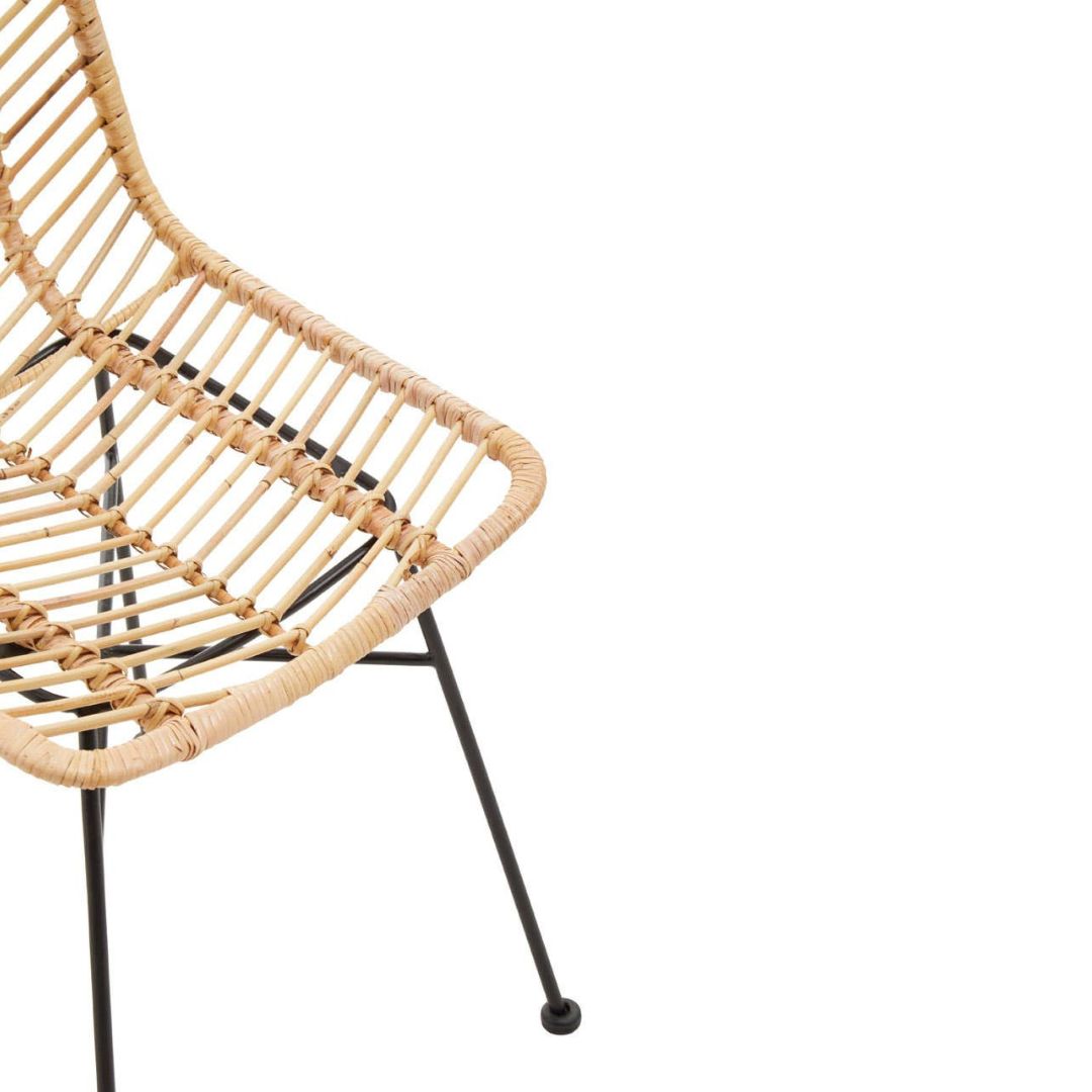 Tamar Woven Rattan Chair – Natural &amp; Black Metal