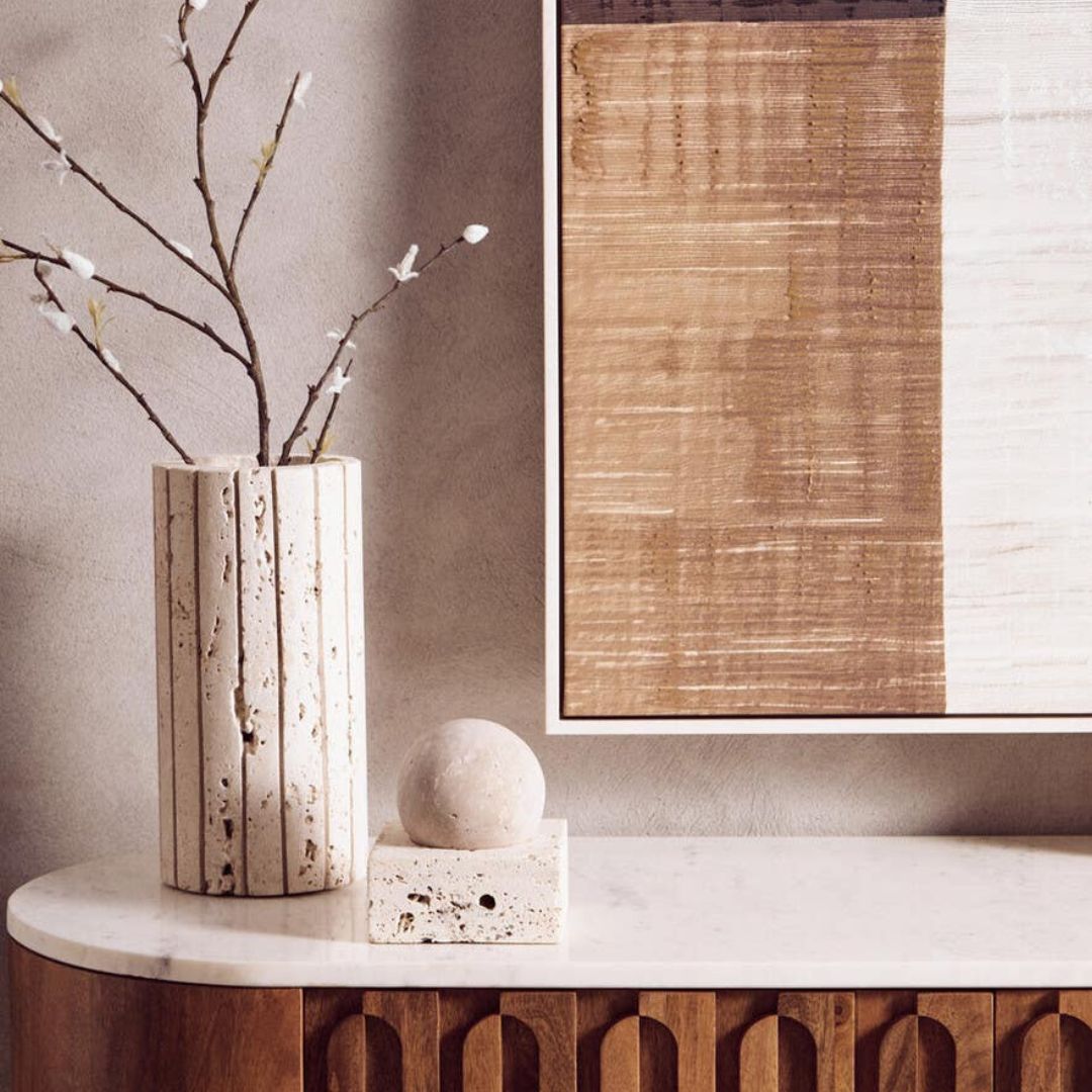 Torano Ribbed Travertine Vase