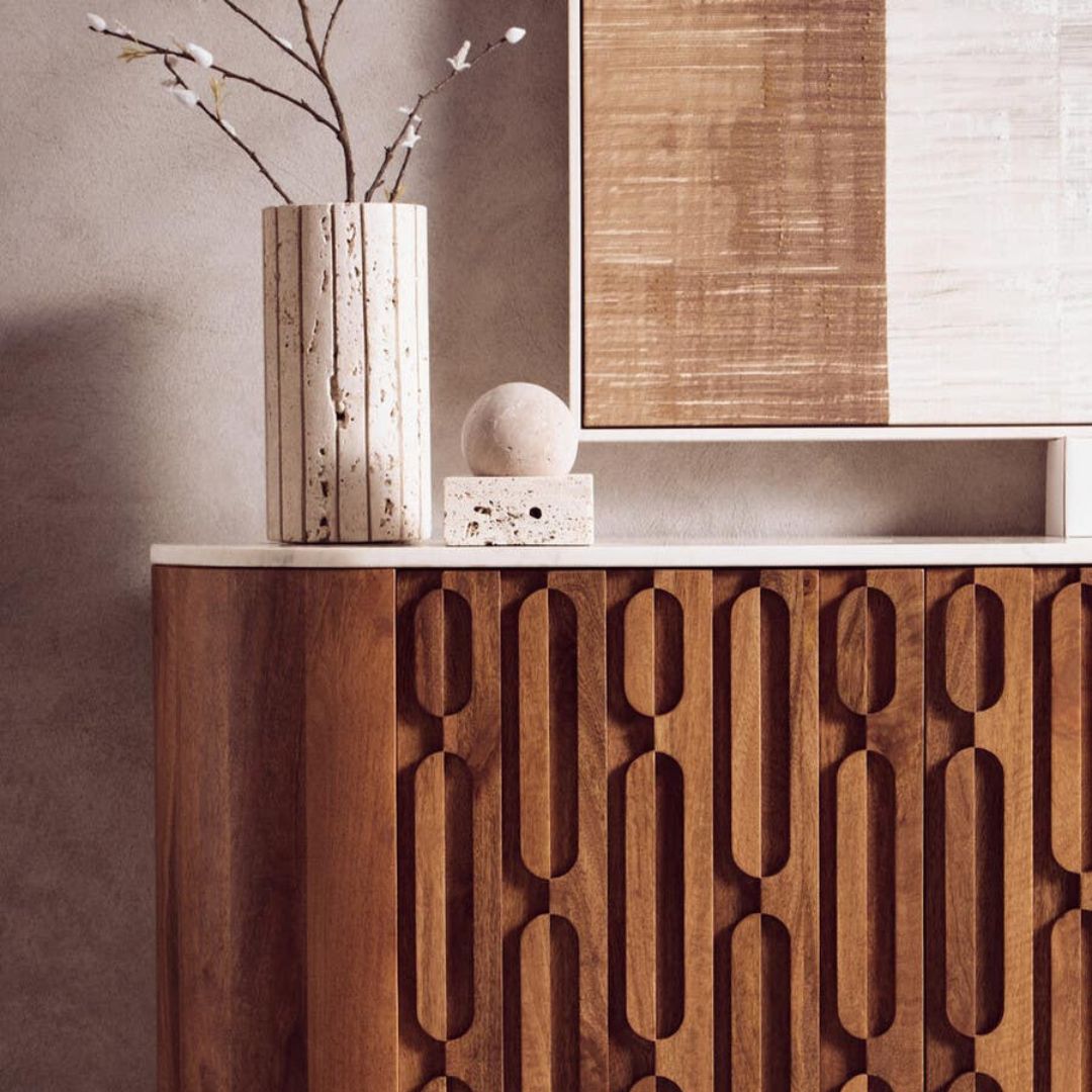 Torano Ribbed Travertine Vase