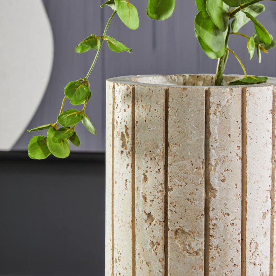 Torano Ribbed Travertine Vase