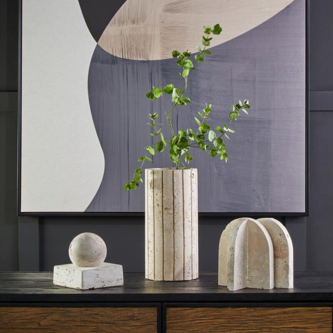 Torano Ribbed Travertine Vase