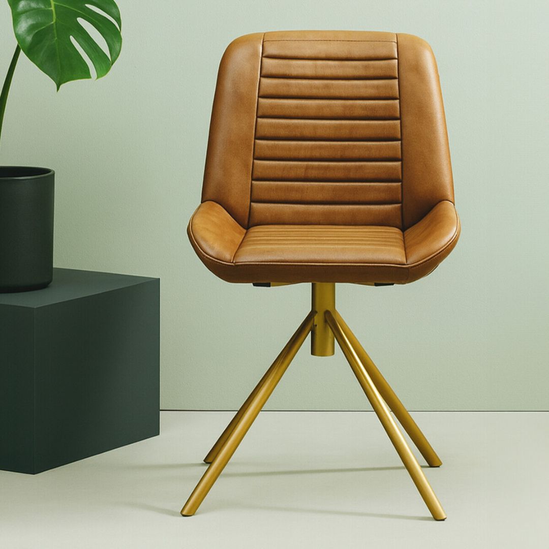 Torin Brown Leather Dining Chair – Gold Metal Legs