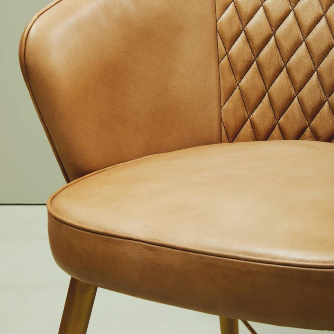 Torin Grey Leather Diamond Dining Chair – Gold Metal Legs
