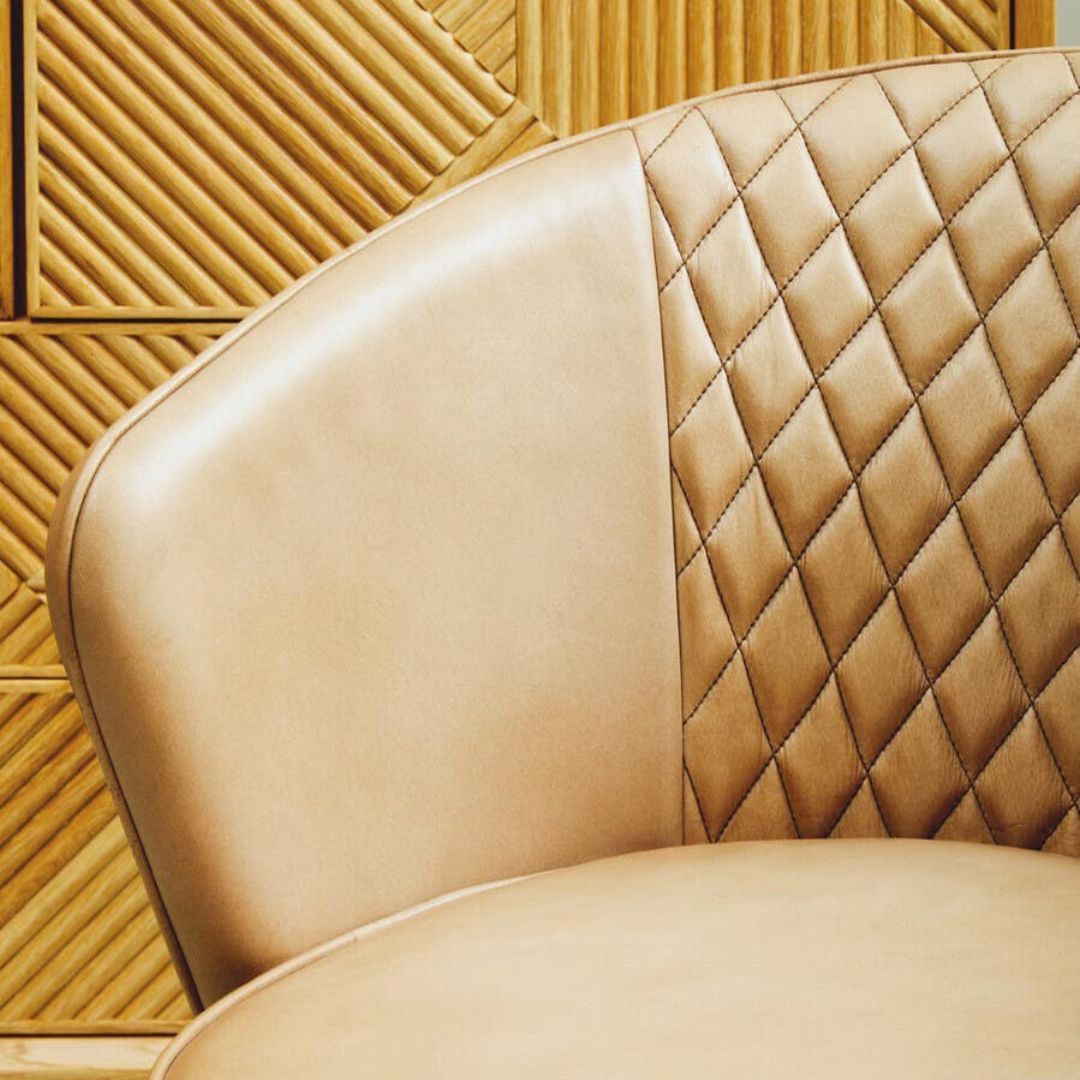 Torin Grey Leather Diamond Dining Chair – Gold Metal Legs