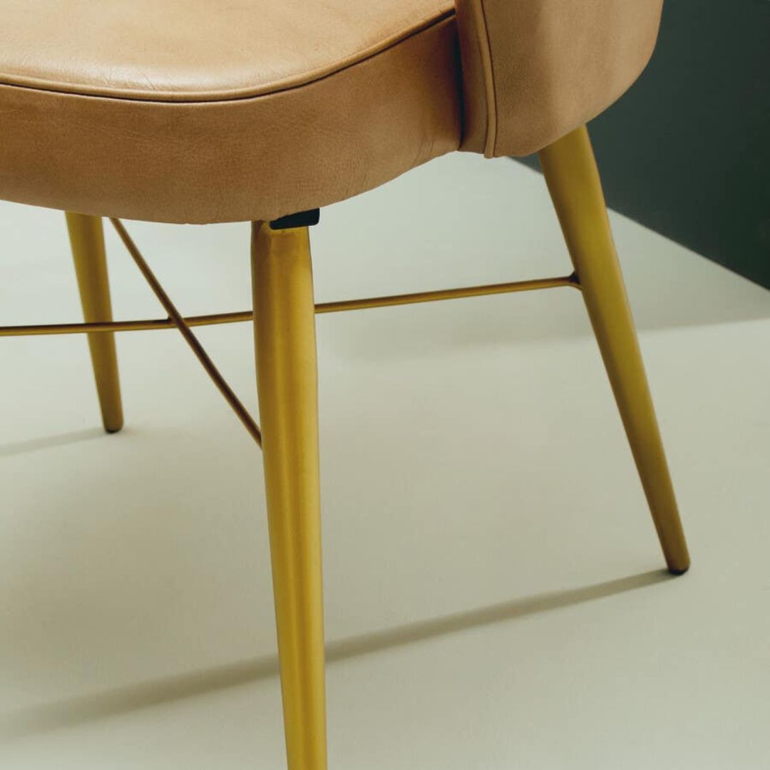 Torin Grey Leather Diamond Dining Chair – Gold Metal Legs