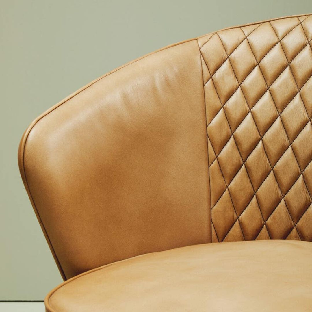 Torin Grey Leather Diamond Dining Chair – Gold Metal Legs