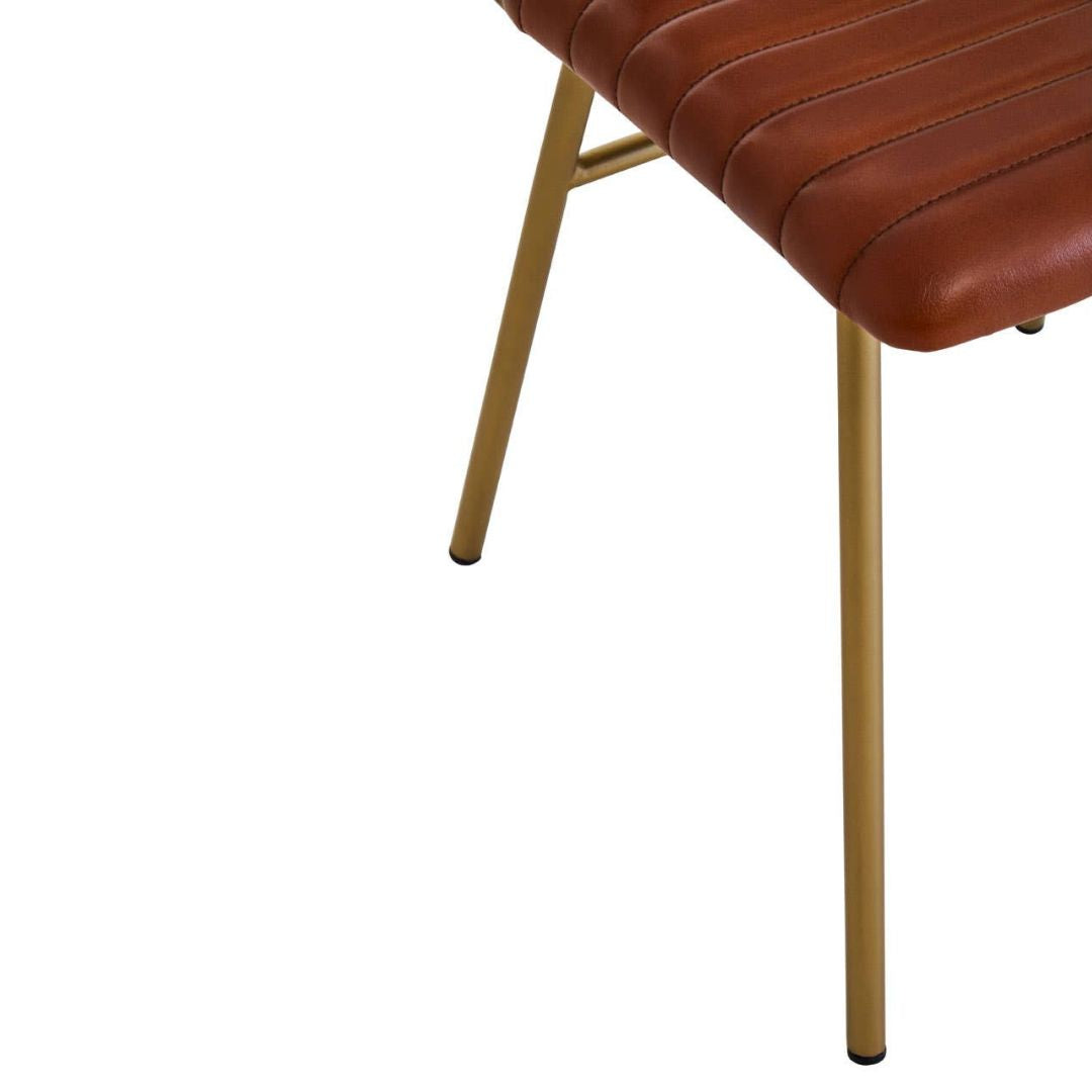 Torin Tan Leather Channel Dining Chair – Gold Metal Frame