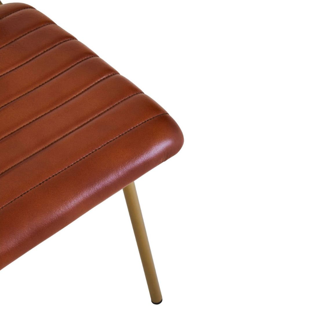 Torin Tan Leather Channel Dining Chair – Gold Metal Frame