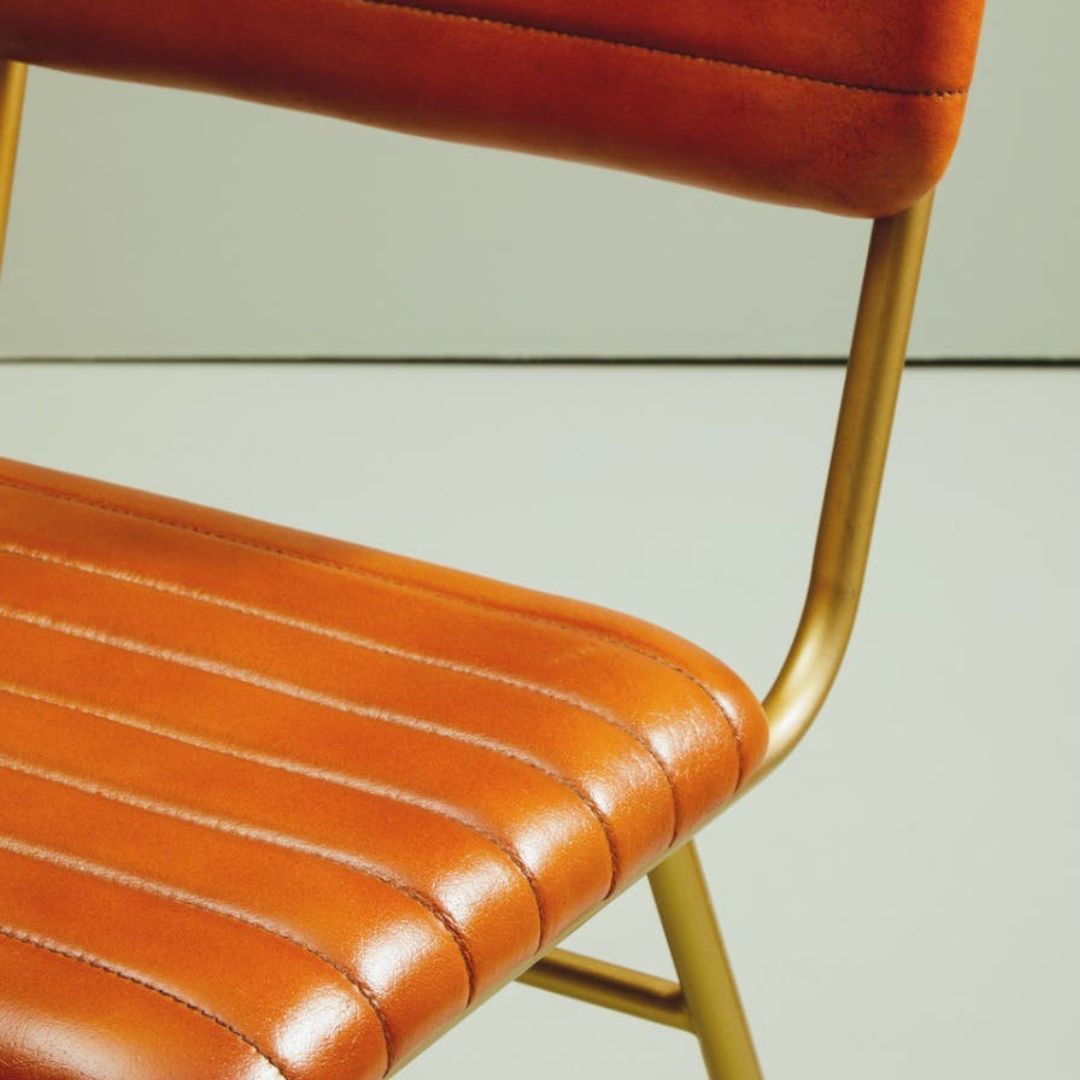 Torin Tan Leather Channel Dining Chair – Gold Metal Frame