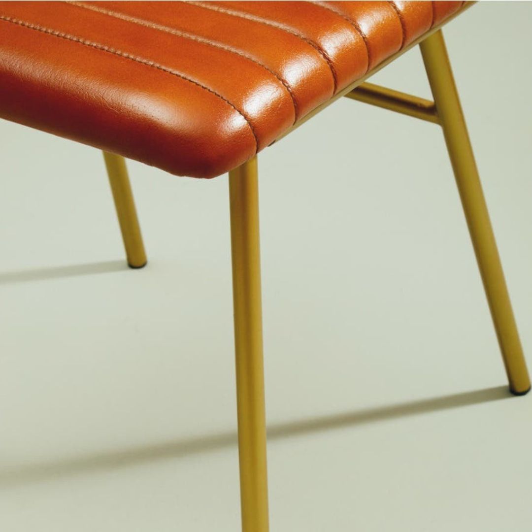 Torin Tan Leather Channel Dining Chair – Gold Metal Frame