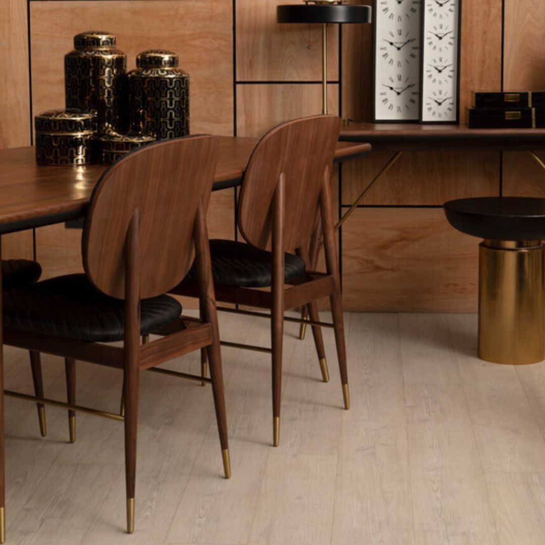 Torino Chevron Leather Dining Chair – Walnut &amp; Black - INSIDE HOUSE