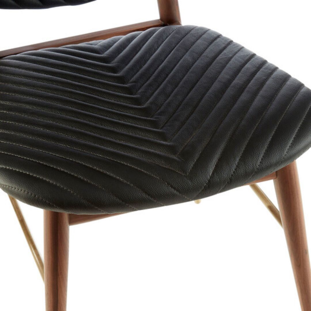 Torino Chevron Leather Dining Chair – Walnut &amp; Black - INSIDE HOUSE
