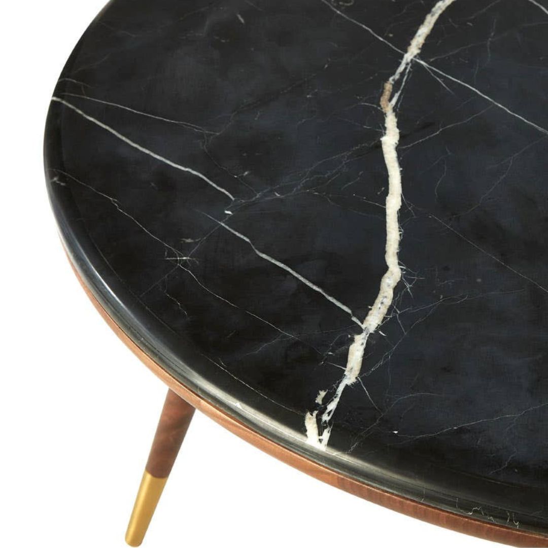 Torino Round Coffee Table – Marble & Walnut - INSIDE HOUSE