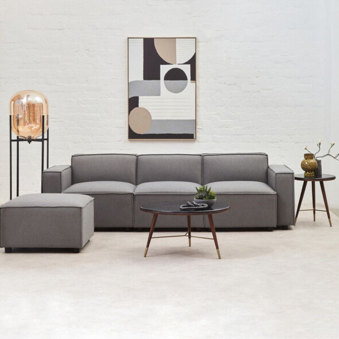 Torino Round End Table – Marble &amp; Walnut - INSIDE HOUSE