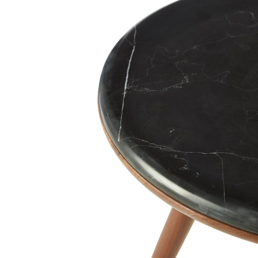 Torino Round End Table – Marble & Walnut - INSIDE HOUSE