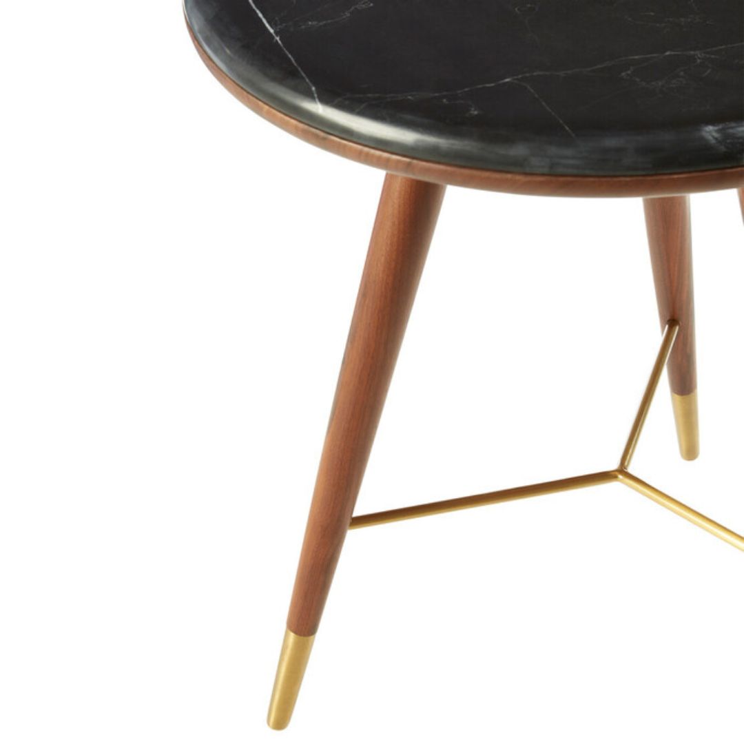 Torino Round End Table – Marble & Walnut - INSIDE HOUSE