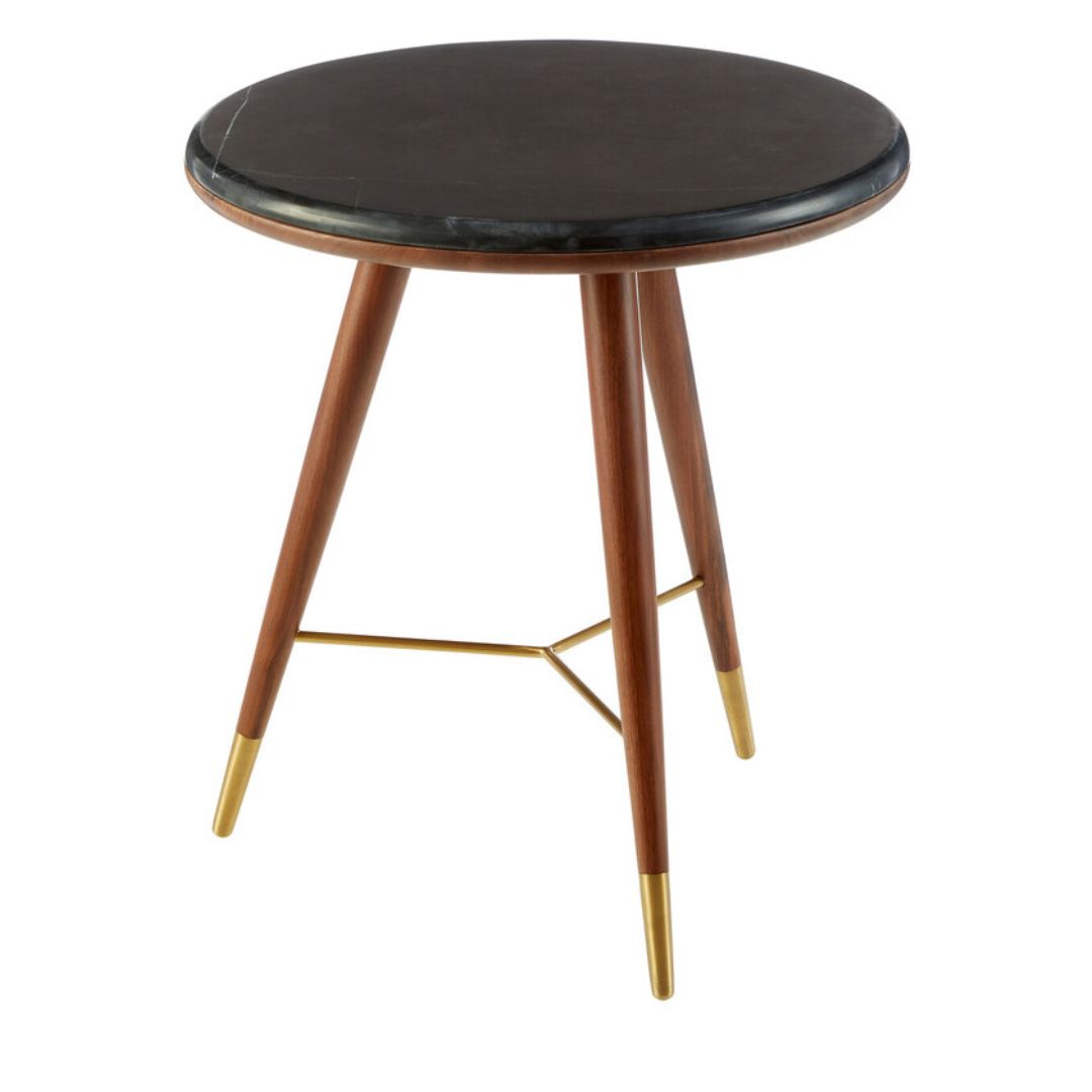 Torino Round End Table – Marble & Walnut - INSIDE HOUSE